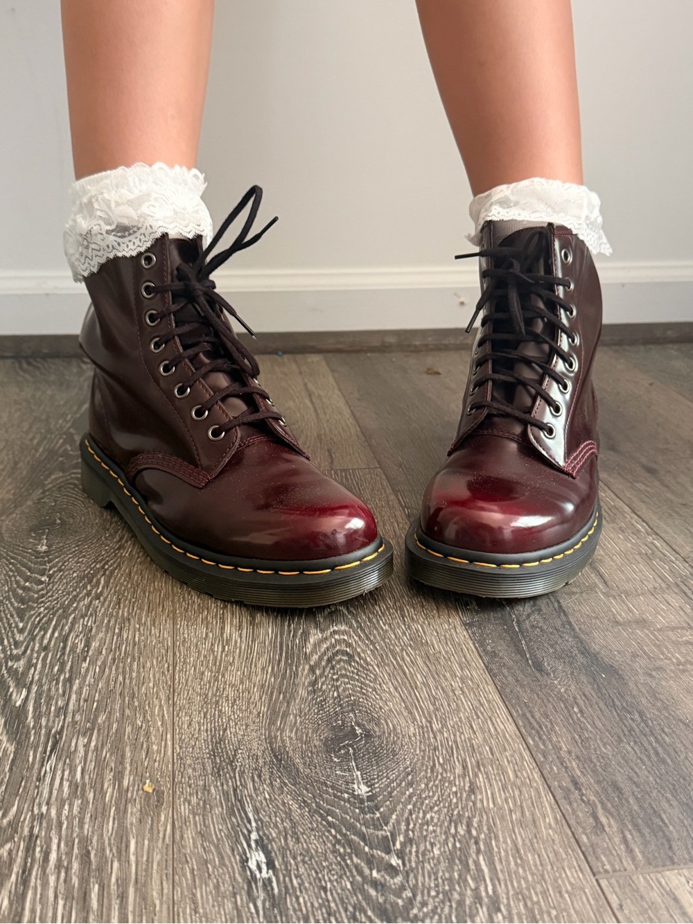 Dr. Martens Women's Burgundy Lace-Up Leather Boots - Picture 2 of 8